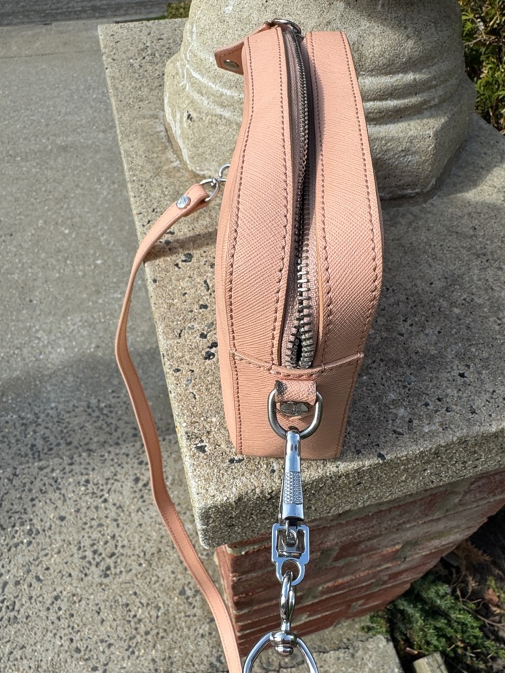 Vivienne Westwood Peachy /Pink Saffiano Leather Crossbody Bag with Silver Orb - Picture 8 of 10